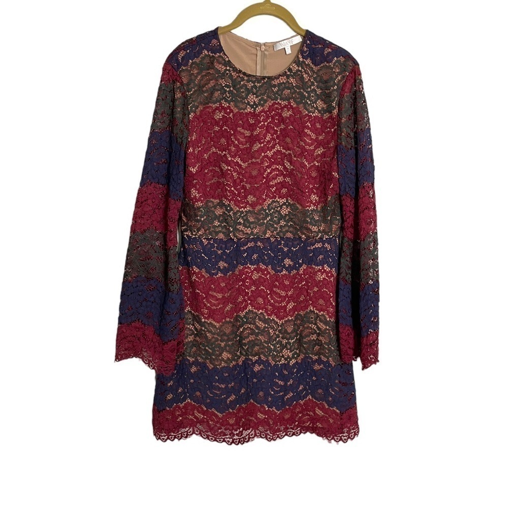 Wayf Lace Red Green Blue Shift Dress Medium